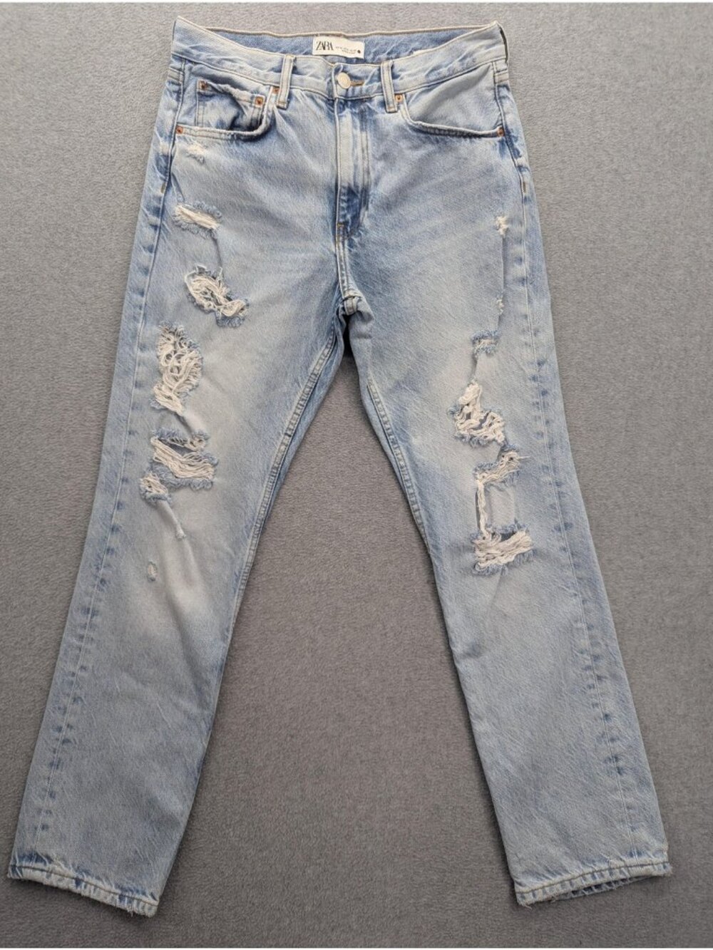 Zara The Truth Slim Straight Jeans Womens 8 Light Wash High Rise Distressed